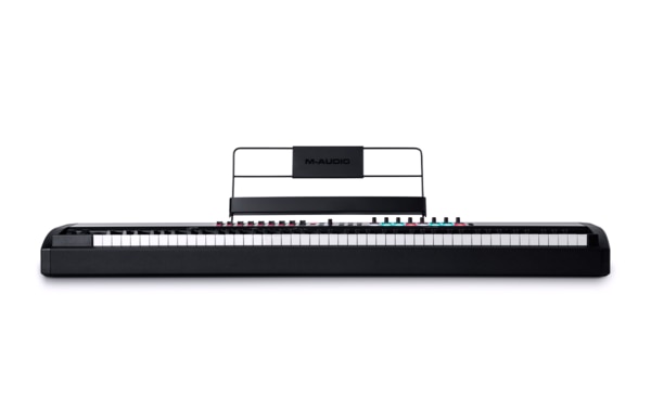 The M-Audio Hammer 88 Pro is a full-sized, 88-key, USB powered MIDI keyboard controller with graded hammer action that opens up a wide world of creativity! Taking feedback from users and artists alike, the new Hammer 88 Pro is equipped to be the ultimate studio and live performance tool. Add the Hammer 88 Pro’s natural piano feel to your arsenal and bring your music to the next level!DAW Auto-Mapping & Performance ControlThanks to the OLED screen that sits front and center, it’s easier than ever to search for and test sounds, map controls, and mix & edit your sessions. Hammer 88 Pro can control any DAW and automatically map commonly used functions such as Transport, Faders, Pan controls and much more! Whether you use Ableton, Pro Tools, MPC Beats, Cubase, Logic, Studio One or any other major DAW, just select the map and Auto-Mapping will take care of the rest! It also instantly maps to all the virtual instruments included in the Hammer 88 Pro software bundle (Velvet, Mini Grand, Hybrid 3, TubeSynth, Electric, Bassline). These world-class AIR Music Tech plugins can be fully controlled by the Hammer 88 Pro and used in real-time as you create and mix your music.Smart ControlsHammer 88 Pro features M-Audio’s brand-new Smart Chord and Smart Scale technology. These functions open up your imagination and help blend your hardware seamlessly with your ideas across all 88 keys. Creating music on your computer has never been this intuitive and inspiring thanks to these workflow-centric features.With Smart Chord activated, pressing a single key or pad will play a full chord rather than just one note. The key or pad you press will determine the root note in the chord. The rest of the chord’s properties (major, minor, etc) are determined by the settings you choose. Smart Chord also has a Custom Mode that lets you determine the chord structure that will be assigned to each key by manually playing it. For example, if you select Custom Mode, and play a 1-b3-5-b7 chord, every key will then be assigned to play this chord structure. The note of the key you press will serve as the root of the chord and all of the parameters can be edited right on the Hammer 88 Pro!Smart Scale technology allows you to set the keybed so that only notes in the selected scale are able to be played. This allows you to play within a chosen scale without the risk of playing any “wrong” notes. You can choose from 16 different scale variations when assigning a scale to the keyboard. Smart Scale is easy to activate and deactivate and allows you to set the scale parameters you need to keep you focused on creating.Professional ControlsBuilt into the Hammer 88 Pro are features that are essential to creating modern pop, electronic, hip hop, and dance music. Note Repeat and the built-in Arpeggiator open up a world of precise music production and live sound techniques to make your music sound professional.Note Repeat allows you to hold down any of the custom-made M-Audio performance pads and hear a repeated rhythmic pattern at a selectable note division. The Note Repeat feature can be activated momentarily or can be used in Latch mode. If you choose Momentary, holding the Note Repeat button will make the note played by the pad automatically repeat. If you choose Latch, pressing any pad will cause its assigned note to repeat without you having to hold down the Note Repeat button.The built-in Arpeggiator will affect anything you are playing on the keys from any virtual instrument in your DAW. When the Arpeggiator is activated, the keyboard will repeatedly play the pressed keys in sequence. The arpeggiator’s timing and rhythm is based on the keyboard’s time division setting and either the keyboard’s or your DAW’s tempo setting. Each note in the arpeggio will be the length you’ve selected for the time division setting; for example, if you select 1/4, each note in the arpeggio will be a quarter note. This powerful tool can operate in Latch or Momentary mode, making it easy to match your style.Next-Gen Piano FeelHammer 88 Pro’s best-in-class 88 graded hammer-action keybed combines professional, graded, weighted hammer-action with advanced high-speed keybed scanning technology for an ultra-expressive playing experience. This custom keybed also features Channel Aftertouch, giving users added expression and control. Channel Aftertouch enables you to affect the sound of a virtual instrument plugin by continuously scanning how much pressure you apply to any key after initially pressing it. This makes creating the mood, dynamics and emotion you want to deliver in your music natural and fast.Key Features- 1. Best-in-class 88 graded hammer-action keys with aftertouch and assignable zones2. (16) RGB, backlit, assignable, velocity-sensitive pads with Note Repeat for beat production, clip launching, and more3. (8) assignable knobs & buttons for controlling virtual instruments, mix plugins, DAW controls, and more4. (9) assignable faders for controlling virtual instruments, plugins, DAW faders, and more5. Preset and DAW buttons for auto-mapped DAW controls & plugin parameters6. Smart Chord mode enables playing of enharmonic or custom chord voicings7. Smart Scale mode eliminates wrong notes making it easy to craft a perfect song8. Arpeggiator with Type, Octave, Gate and Swing controls9. Ergonomically designed pitch and modulation wheels & (3) footswitch pedal inputs and (1) expression pedal input10. USB-MIDI connection and 5-pin MIDI Input and Output for connecting to external MIDI gear11. Intuitive layout featuring an OLED screen for quick control edits12. Includes music rest, MIDI editor software and a complete software production packageWhat’s In The Box - Hammer 88 ProUSB CableMusic RestSoftware Download CardQuickstart GuideSafety & Warranty ManualPower9V DC, 800 mADimensions56.0” x 11.1” x 5.0”142.2 x 28.2 x 12.7 cmWeight40.8 lbs.18.5 kg