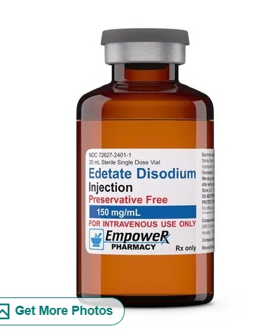 Edetate Disodium InjectionGet Latest PriceDose/Strength 30 ml Sterile Single Dose OnlyUsage/Application HospitalPackaging Size 150 mlPackaging Type BottleType Intravenous Use OnlyGeneral information: Edetate Disodium is the form of disodium salt edetate, a heavy metal chelating agent with anti-hypercalcemic and anti-arrhythmic properties. Edetate, a heavy metal antagonist, chelates divalent and trivalent metals, forming soluble stable complexes that are easily excreted by the kidneys, so they can be used to reduce serum calcium concentrations. Furthermore, this agent exerts a negative inotropic effect on the heart through a transiently induced hypocalcemic state, thus antagonizing the inotropic and chronotropic effects of digitalis glycosides in the ventricles of the heart.After ocular administration, edetate exerts its ophthalmic effect by chelating calcium to form soluble complexes, thereby removing corneal calcium deposits.Edetate disodium also chelates and improves the excretion of other trace metals, including magnesium and zinc, and although the drug does not chelate potassium, administration of edetate disodium may increase renal excretion and decrease the serum concentration of this mineral. At one time, it was thought that the calcium-lowering actions of disodium edetate could be used in the treatment of atherosclerosis. Edetate disodium is still recommended as a treatment for this condition, and its proponents now claim that it works by chelating iron and copper, impairing the generation of free radicals.Storage: Store this medication at 68 ° F to 77 ° F (20 ° C to 25 ° C) and away from heat, moisture, and light. Keep all medications out of the reach of children. Throw away any unused medicine after the expiration date. Do not throw away unused medicine or pour into a sink or drain.FOLLOW THE INSTRUCTIONS OF YOUR DOCTOR