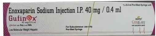 GUFINOX 40MG INJGet Latest PriceManufacturer	GUFIC BIOSCIENCESBrand	GUFINOX 40MG INJPackaging Size	VIALComposition	ENOXAPRINE SODIUMPrescription/Non prescription	PrescriptionManufacture By	GUFIC BIOSCIENCES LIMITEDManufactured By	GUFIC BIOSCIENCES LIMITEDItem Name	GUFINOX 40MG INJForm	InjectionSHREE GURU PHARMA MUMBAI GUFINOX 40MG INJECTION AVAILABLE AT WHOLE SALE RATEAdditional Information:Packaging Details: VIAL