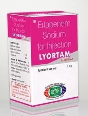 Lyortam InjectionGet Latest PriceDelivery	PAN IndiaUsage	InjectionsExpiry	07- 2023Service	PAN IndiaManufacturer	United BiotechContent	Ertapenem 1 Gm InjectionSHREE GURU PHARMA MIRA ROAD (E) LYROTAM 1GM INJECTION AVAILABLE AT WHOLE SALE RATE 