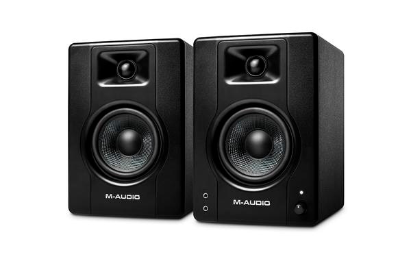 Are you unhappy with the sound quality of your built-in computer speakers? Looking to get a better listening experience for your favorite music, podcasts, live streams, video games, video calls and conferences? The M-Audio BX4 monitors are the perfect choice! Compact, attractive and easy-to-setup, M-Audio’s BX4 desktop speakers have been meticulously created for you to experience your media like never before!Perfect ConnectionsThe rear panel connections offer 1/4” and RCA inputs making them compatible with all your gear. There is even an 1/8“ aux input and headphone connection cleverly placed on the front of the speaker for your tablet, computer, or mobile device. These connections allow you to work privately at any hour and are ideal for reproducing any type of media.The Right Amount of Power and DesignDesigned for live streaming, gaming, creating content, producing music, watching movies or listening to your favorite music, M-Audio’s BX4 monitors provide 120 Watts of crystal-clear sound inside an attractive, style-driven design that provides the ultimate solution for pro-grade sound. The two-way design features an Acoustically-inert MDF cabinet with bass reflex that provides smooth low end and punch through the Black Kevlar® low frequency drivers. Plus enhanced rear ports add extended low-frequency response which makes any video-game, movie or song you play sound full and rich! The computer-optimized natural silk dome tweeters make sure you hear all the high-end frequencies and provide precise stereo imaging.Control Your SoundFeatures that are usually only found on high-end, expensive studio monitors are included on the rear panel of the M-Audio BX4. High-EQ and Low-EQ controls dial in the perfect sound for your environment and let you customize the sound of the BX4. The Left/Right Active Speaker Position Switch lets you choose which speaker is the Left or Right side. This is very useful if you are left-handed and want the speaker with the front panel volume control on your left side. It’s your choice!We've Included Software to Match Your Style!The BX4 comes complete with a software package. With a powerful DAW to suit your production needs, BX4 includes MPC Beats.Key Features - 1. 4.5” Black Kevlar® low frequency drivers; 1” natural silk dome tweeters2. New computer-optimized tweeter waveguide for precise imaging3. High-EQ and Low-EQ controls for dialing in the perfect sound4. Enhanced rear ports for extended low-frequency response5. Left/right Active Speaker Position Switch for configuring which side has volume control6. 1/4”, 1/8”, and RCA inputs for connecting to virtually any audio source7. Front 1/8” AUX input for quick connection of smartphones or other audio sources8. Acoustically-inert MDF cabinet with bass reflex design for deep, rich sound9. Includes 1/8” speaker interconnect cable, 1/8” to 1/8” cable, 1/8” to RCA cable and Foam FeetTechnical Specifications - Frequency Response - 69 Hz – 22 kHzOutput Power - 120 W (total peak), 2 x 25 W (RMS)LF Driver - 4.5” / 114.3 mmHF Driver - 1” / 25.4 mm; silk domeAudio Inputs - (1) RCA stereo input pair / (2) 1/4” (6.35 mm) TRS inputs / (1) 1/8