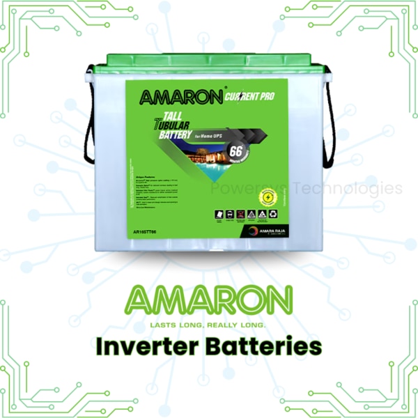 Amaron inverter batteries are compatible with any brand of inverters available in the market, so you are never at a loss for power. When you buy an Amaron inverter battery, you enjoy a completely hassle-free experience as the battery uses a high heat resistant calcium/ultra modified hybrid alloy for its grids which makes it zero-maintenance.Unique Features:* Robusta™ Spine grid is made up of high pressure die casting using robust antimony alloy for deep cycling application.* Satiated wet paste™ used in the battery is a highly dense & homogenous active material that delivers consistent power & long life* Cell Bridge Construction technology creates a bridge in the container for active material settling to avoid internal shorts due to shedding.* AMARON Current EV has ACS Activation Process - which is an advanced formation process that uses acid circulation technique for uniform conversion and narrow voltage variation in a string of batteries.* CIB™ - Class of the Best venting technique is designed with a drain-back system to minimise acid spewing and to meet safety standards against ICAT requirements.