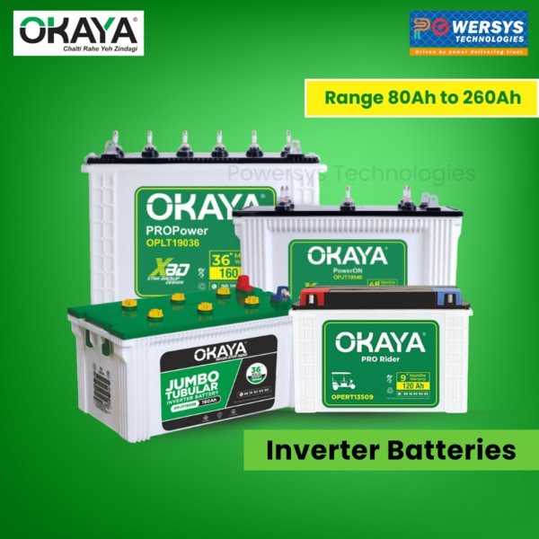 Our inverter batteries are designed to provide reliable and efficient power for your home or business. The XBD technology ensures that you have access to the energy when you need it. With long-lasting battery life and superior performance, Okaya Inverter Batteries are the perfect choice for all your power needs.XTRA Features:'Xtra Backup Design' is an assurance of uninterrupted power supply for a longer duration.* Faster Recharge* Certified backup hours* Ceramic Water level indicators for easy checking of water level* Paperless Warranty** PAN India hassle-free service.Note: Okaya has developed Xtra Backup Design (XBD), a technology that ensures Certified Backup Hour (CBH), making it the first of its kind in the world and setting a new standard in the battery industry.