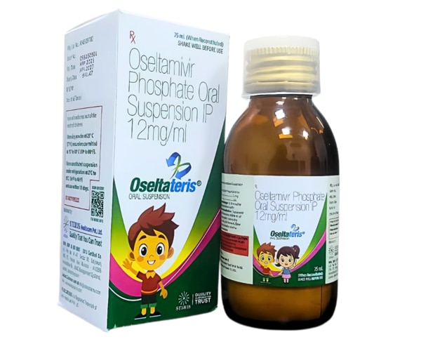 OSELTATERIS Oral Suspension is a powerful antiviral medication formulated with Oseltamivir Phosphate at a strength of 12 mg/ml, designed for pediatric and adult use. Manufactured under strict quality standards, this oral suspension is used to prevent and treat infections caused by the flu virus, specifically influenza A and B. It works by stopping the spread of the flu virus in the body, reducing the severity and duration of symptoms. OSELTATERIS is especially effective when administered within the first 48 hours of symptom onset.What is Oseltamivir Phosphate Oral Suspension IP 12 mg?Oseltamivir Phosphate Oral Suspension IP 12 mg is an antiviral medication belonging to the class of neuraminidase inhibitors. This oral formulation is primarily used to prevent and treat flu infections, including seasonal outbreaks and pandemics. The suspension is easy to administer and is typically prescribed for infants, children, or adults who are unable to swallow capsules.Uses of Oseltamivir Phosphate Oral Suspension IP 12 mg/mlOSELTATERIS is recommended for the following uses:Treatment of influenza A and B infections in individuals aged 2 weeks and olderPrevention of influenza in individuals exposed to flu-infected patients or during community outbreaksReduces flu-related complications such as bronchitis, pneumonia, and ear infectionsShortens the duration of symptoms like fever, cough, sore throat, fatigue, and body achesPrevents and treats infections caused by the flu virusPossible Side EffectsLike any medication, oseltamivir phosphate oral suspension IP 12 mg may cause side effects, ranging from mild to serious. Most side effects are temporary and manageable:Common side effects include:NauseaVomitingAbdominal painHeadacheDizzinessLess common or serious side effects include:Skin rashes or allergic reactionsHallucinations, confusion, or abnormal behavior (especially in children)Seizures (rare)Severe vomiting or dehydrationSwelling of the face, lips, or throatSeek immediate medical attention if any severe allergic reactions or behavioral changes occur.Precautions Before UsingBefore taking OSELTATERIS, consider the following precautions:Inform your doctor if you are allergic to Oseltamivir or any other antiviral drugsDisclose any history of kidney disease, heart conditions, or chronic respiratory illnessIf pregnant or breastfeeding, consult your healthcare provider before useDo not use this medication for viral infections other than influenzaComplete the full course even if symptoms improve early to prevent resistanceUse the exact dose prescribed; do not double up on missed dosesDrug InteractionsOseltamivir may interact with other medications, which can affect its efficacy or increase the risk of side effects.What drugs interact with Oseltamivir Phosphate Oral Suspension IP 12 mg?Live attenuated influenza vaccine (nasal flu vaccine): Avoid taking oseltamivir 2 weeks before or 48 hours after receiving the nasal flu vaccine, as it may interfere with the vaccine's effectivenessProbenecid: May increase oseltamivir levels in the body, leading to enhanced effects or toxicityMethotrexate or Cyclophosphamide: Increased risk of side effects when used concurrentlyAnticoagulants (e.g., warfarin): Monitor closely due to possible changes in clotting timesAlways inform your doctor about any vitamins, herbal supplements, or over-the-counter medicines you are usingConclusionOSELTATERIS Oral Suspension is a trusted antiviral solution for both prevention and treatment of influenza infections. With the active ingredient oseltamivir phosphate oral suspension IP 12 mg/ml, it effectively reduces the flu’s severity and duration while minimizing the risk of complications. Its child-friendly liquid formulation makes it a reliable choice for families during flu season. Always use under medical supervision for best results and safety.