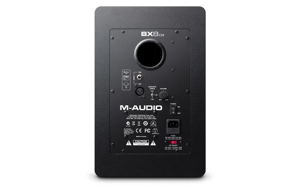 Introducing M-Audio’s BX8-D3 monitors—the return of a studio icon and the successor to the industry-renowned BX D2 monitors. Trusted by recording/mix engineers and composers globally, M-Audio’s BX monitors guarantee absolute surgical precision and repeatable engineering excellence.Listen with confidence: with M-Audio’s BX8-D3 studio reference monitors, you’ll hear everything in lifelike detail, so your mixes and recordings will sound their best!Monitor Performance Starts with Driver ExcellenceA monitor’s drivers are the heart and soul of its performance. Driving the low-end and midrange, BX8-D3’s 8-inch military-grade Kevlar® woofers are rigid and lightweight, delivering outstanding transient response whist negating unwanted “cone breakup.” BX8- D3’s treated silk dome tweeter provides the perfect combination of low mass and the absence of audible resonances that plague conventional tweeters. Together, the BX drivers deliver critical detail, nuance and dynamic accuracy, so your mixes have the veracity and transparency you demand.Key Features - 1. Bi-amplified design with 150 watts (80 LF, 70 HF) for powerful, accurate sound2. 8” Kevlar low-frequency driver with high-temp voice coil and damped rubber surround3. 1.25” natural silk dome tweeter delivers superb transient details4. Computer-optimized tweeter waveguide for precise imaging5. Acoustic Space Control to fine-tune low-end response to your room6. Optimized rear port for extended low-frequency response7. XLR balanced and 1/4” balanced/unbalanced inputs for connecting audio interfaces, mixers, synthesizers, DJ gear, and more8. Volume control enables you to dial in the perfect monitor playback level9. Wide range 37-22kHz frequency response covers full musical spectrumSPECIFICATION - Type - 2-way near-field studio reference monitorsLow Freq. Driver - 8 inch (203 mm) Kevlar curved cone with high temperature voice coil and damped rubber surround, magnetically shieldedHigh Freq. Driver- 1.25 inch (32mm) magnetically shielded natural silk domeFrequency Response- 37Hz – 22kHzCrossover Frequency - 2.0kHzLow Freq. Amplifier Power - 80WHigh Freq. Amplifier Power - 70WMaximum Peak SPL - 114dB SPL - Full Bandwidth Pink Noise MeasuredInput Sensitivity - -12dBUInput Connectors - 1x XLR balanced input connector 1x TRS balanced/unbalanced input connectorInput Impedance - 10kΩ balanced, 20kΩ unbalancedPolarity - Positive signal at + input produce outward LF cone displacementProtection - RF interference, output current limiting, over temperature, turn on/off transient, subsonic filter, external mains fusePower Voltage : 100–120V, 50/60 Hz / 220–240V, 50/60 Hz Consumption: 150WFuse - 220–240V~ T1AL, 250V / 100–120V~ T2AL, 250VCabinet - Vinyl-laminated high-acoustic-efficiency MDFDimensions - (width x depth x height) 9.8” x 11.9” x 15.1” / 250 x 302 x 384 mmWeight - 23.1 lb / 10.5 kg