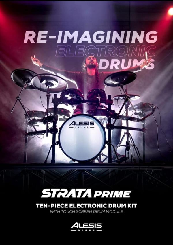Drums - Strata Prime comprises six drums with all-mesh heads. Starting with a dual-zone 14” snare drum, with independent sounds triggered on the head, rim click, and rim shot, followed by 8” / 10” / 12” / 14” toms and of course a 20”kick drum which provides a comfortable playing surface while being suitable for all varieties of single and double kick drum pedals.PLEASE NOTE: Kick pedal sold separately. The tension can be adjusted on all six mesh heads so you can set the exact level of rebound and expressiveness to your preference - and unnatural ‘hotspots’ on the heads are eliminated by Alesis’ unique patented anti-hotspot sensor design*.Cymbals - The Strata Prime’s ARC cymbals are supremely sensitive with a beautifully lathed surface. All three cymbals, the 18” ride, and two 16” crashes, are triple-zone; with different sounds triggered on the bell, bow, and edge of each cymbal.They are all 360-degree responsive, so not only can you play anywhere throughout the cymbal, but they mount on standard acoustic arm mounts, allowing them to respond and swing naturally, without restrictions. The crash and ride cymbals and hi-hats have dual-edge sensors* and profiles that allow incredible expressiveness without having to adjust your technique.Precision Hi-hat - The 14” hi-hat is the world’s first Active Magnetic, stand mounted controller. PLEASE NOTE: Hi-hat stand sold separately. Like the cymbals, it’s a triple-zoned 360-degree playing surface which is extremely sensitive.Magnetic position sensing ensures that pedal movements are translated with extraordinarily high resolution; meaning the contactless controller is unmatched in its accuracy.The unit can be used with a wide variety of hi-hat stands and playing techniques. Its active technology is powered directly from the Prime Drum Module; no extra power adapter required.