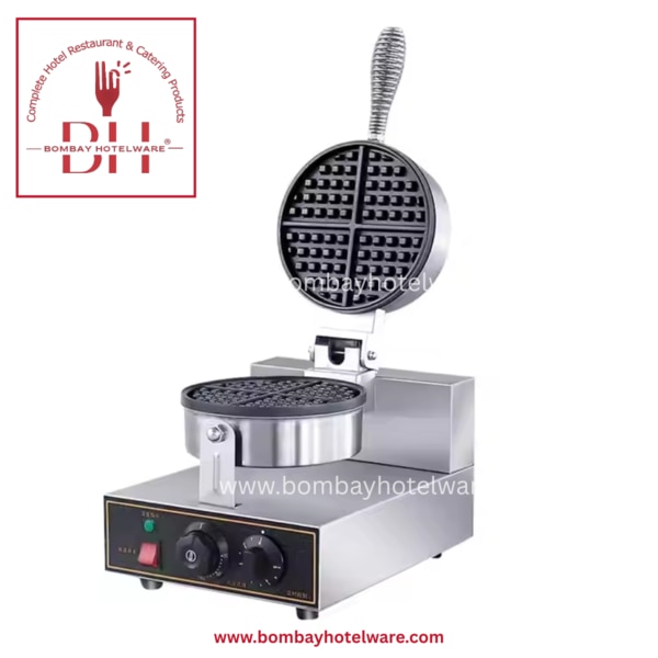 Commercial-grade round Belgian waffle maker with 1.2KW power, non-stick teflon coating, timer & thermostat controls. Perfect for cafes, restaurants, and dessert counters.This Commercial Belgian Waffle Maker is designed for high-speed food service. With a double-sided heating system, non-stick teflon coating, and durable stainless steel body, this machine makes thick, fluffy waffles in just 3 minutes.Equipped with independent timer and temperature controls (up to 300°C), it ensures consistent quality and ease of use in busy environments like cafés, dessert shops, school canteens, and restaurants.Key Features:✔ Fast Cooking – 3 Minutes per Waffle✔ 1200W Power with Double-Side Heating✔ Temperature Range: 50–300°C✔ Timer Range: 0–5 Minutes✔ SS Body with Heat-Resistant Handle✔ Teflon Non-Stick Grid – Easy Cleaning✔ Ideal for Cafes, Ice Cream Shops, Hostels, Schools