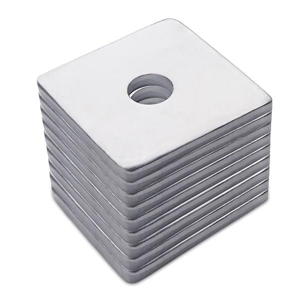 MILD STEEL SQUARE WASHERSIntroductionMild steel square washers are flat, square-shaped components with a central hole, typically used in bolted joints. They are made from low-carbon steel (mild steel), offering good strength, malleability, and ease of fabrication at a low cost. These washers are designed to spread the load over a larger surface area, prevent fastener pull-through, and minimize damage to materials.SizeMild steel square washers come in a wide range of sizes tailored to fit standard bolt and nut dimensions. They are usually specified by:Inner Diameter (ID): Matches the bolt size (e.g., M6, M8, M10, M12, etc.)Outer Dimensions (OD): From 10mm x 10mm uptil 1000mm x 1000mmThickness: Typically ranges from 1 mm to 20 mm or more3. Surface FinishSurface finishes enhance the washer's resistance to corrosion, wear, and environmental damage. Common finishes include:Plain / Self-Color: Untreated, for indoor or low-corrosion applicationsZinc Plated: Silver or yellow zinc coating for moderate corrosion resistanceHot-Dip Galvanized: Thick zinc coating ideal for outdoor or marine environmentsBlack Oxide: Offers mild corrosion resistance and improved aestheticsPowder Coated or Painted: Custom finishes for visual or protective purposes4. TypesMild steel square washers can be categorized based on application or design features:Standard Square Washers: Flat and uniform, used in general fasteningTapered Square Washers: Angled on one side, used for leveling on sloped surfaces (e.g., I-beams)Heavy-Duty Washers: Thicker and larger for high-load or structural applicationsSlotted Square Washers: Designed for ease of installation without removing the bolt completelyUsesMild steel square washers are versatile and commonly used in:Construction and Structural Engineering: Load distribution on wood, steel, or masonryHeavy Machinery and Equipment: Vibration resistance and load supportElectrical and Communication Towers: Strengthening bolt connectionsRailway Infrastructure: Under rail clips and base platesFurniture and Timber Construction: Prevent bolt pull-through in woodAutomotive and Manufacturing Sectors: General assembly and mounting purposes6. ConclusionMild steel square washers play a critical role in mechanical and structural applications. Their square shape offers better surface area coverage and prevents washer rotation. Available in various sizes, types, and surface finishes, they provide reliable support for bolted joints while improving load distribution and joint integrity. Their cost-effectiveness, strength, and adaptability make them a staple in a wide range of industries.If you have any requirement - please email us on sales@sagarsteel.net or call us on +91 9920177883