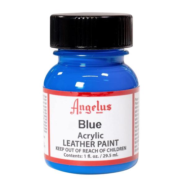 Angelus Acrylic Leather Blue Paint 29.5 MLAngelus Acrylic Leather Paint is the leader in custom leather colorings. Paints can be blended together for countless custom colors. Apply with a fine brush, sponge and airbrush. Ideal for painting shoes, jackets, purses, furniture and more When properly applied, will not crack, peel, fade, or rub off Water based for easy clean up.