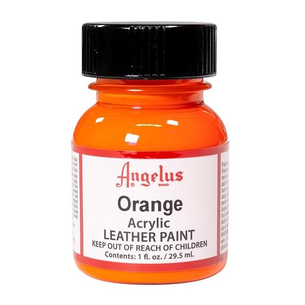 Angelus Acrylic Leather Orange Paint 29.5 MLAngelus Acrylic Leather Paint is the leader in custom leather colorings. Paints can be blended together for countless custom colors. Apply with a fine brush, sponge and airbrush. Ideal for painting shoes, jackets, purses, furniture and more When properly applied, will not crack, peel, fade, or rub off Water based for easy clean up.
