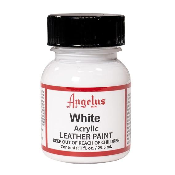 Angelus Acrylic Leather White Paint 29.5 MLAngelus Acrylic Leather Paint is the leader in custom leather colorings. Paints can be blended together for countless custom colors. Apply with a fine brush, sponge and airbrush. Ideal for painting shoes, jackets, purses, furniture and more When properly applied, will not crack, peel, fade, or rub off Water based for easy clean up.