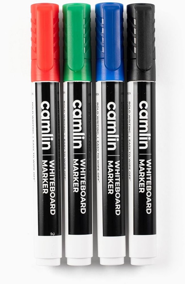 Refillable design using Camlin whiteboard ink cartridges — quick, clean, and economical. Ink‑indicator window lets you easily monitor remaining ink. Advanced reservoir technology offers twice the writing life of standard markers, reducing refill frequency.Cap‑off longevity: up to 48 hours without drying out (some models ~24 hrs). Bold, vibrant ink that's quick‑drying, smudge-resistant, and erases cleanly—even after 24 hrs.Specifications & Usage TipsTip: Durable bullet tip supporting streak‑free, bold strokes. Recommended use :Store horizontally for consistent ink flow.Replace cartridges only when depleted.Recap securely after use. Ink refill kits: Available in multiple sizes (15 ml, 100 ml, 500 ml bottles) for black or colored ink.Community FeedbackReddit users appreciate the transparent barrel design and refillable feature:“Dry erase markers are refillable… Camlin and Doms. I’m in India tho….” Another user shared:“I always liked those Camlin ones … this was my childhood's favourite decoration item.”Another user shared:“I always liked those Camlin ones … this was my childhood's favourite decoration item.”Pro TipsAlways keep markers horizontal when not in use.Use only Camlin ink for refills to maintain peak performance.Ensure caps are on when markers aren't in use to preserve ink. In summary: Camlin’s refillable whiteboard markers blend bold, vibrant writing with eco-friendly design and professional durability — making them a top choice for educators, offices, and anyone who uses a whiteboard regularly.