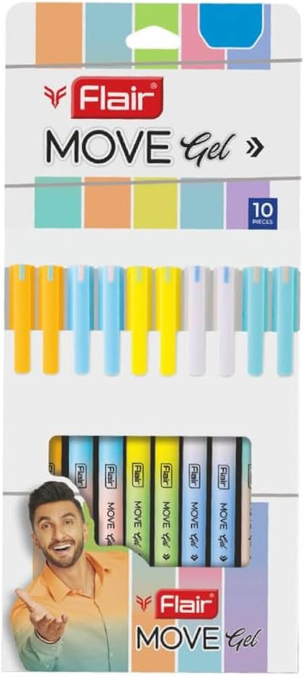 Design & AestheticsMinimalistic, matte-pastel barrelconsistent with modern, elegant stationery trends. Offers a subtle pastel finish in colors like soft blue, peach, and grey .Sleek clip designadds practicality and style; ideal for notebooks, pockets, or planners .Writing ExperienceGel ink with fine 0.5–0.6 mm tip (some listings mention even 0.3 mm) delivers crisp, clean writing ideal for note-taking, journaling, and underlining .Smooth, skip- and smear-free flowensures a pleasant writing experience—great for both right- and left-handed users .Quick-dry, waterproof ink enhances durability and prevents smudging . Comfort & BuildLightweight plastic body with ergonomic grip**—reduces fatigue during extended writing sessions .Click-off cap secures the tip and prevents drying . Packaging & UseAvailable in value packs of 10, 20, or even 30 pens, offered in blue or black ink variants .Versatile for everyday use—great for students, professionals, journaling, sketching, and everyday writing tasks . Pros & Cons Pros:* Stylish matte pastel design with functional clip* Fine, smooth, waterproof gel ink—fast-drying & smear-resistant* Ergonomic comfort for prolonged use* Cost-effective multipacks Cons:* Ink might run out relatively quickly (common in compact gel pens)* Non-refillable—disposable once ink is depleted Final TakeThe “Flair Move Gel Pen” stands out for its minimalist matte-pastel finish, smooth fine-tip gel ink, and user-friendly design—perfect for everyday writing, journaling, and studying. Its waterproof, quick-dry ink and ergonomic build make it a strong choice if you’re looking for style and performance in one affordable package.