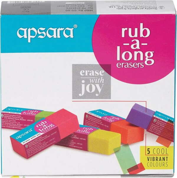 The Apsara Eraser is a soft, white rectangular eraser manufactured by Apsara, a well-known Indian stationery brand. Designed primarily for use with pencils, it is smooth, non-abrasive, and leaves minimal residue. Its gentle texture ensures clean and precise erasing without tearing or damaging paper.Lightweight and easy to hold, the Apsara eraser is ideal for school children, students, and artists. It often comes wrapped in a branded paper sleeve for protection and easy grip. Some variants include dust-free or non-dust options, which roll the eraser residue into clumps for easy cleaning.