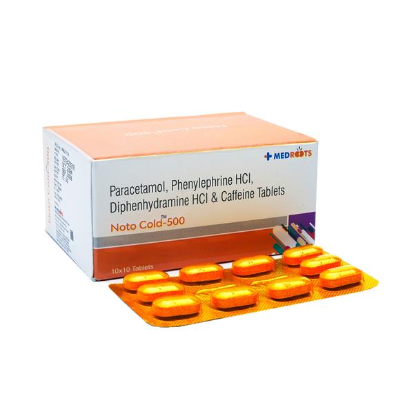 Caffeine+Diphenhydramine+Paracetamol+Phenylephrine is a combination of four medicines: Paracetamol, Caffeine, Diphenhydramine, and Phenylephrine. This combination is helpful in relieving the symptoms of cold such as body ache, headache, fatigue, fever, watery eyes, sneezing, cough, sore throat, runny and stuffy nose.