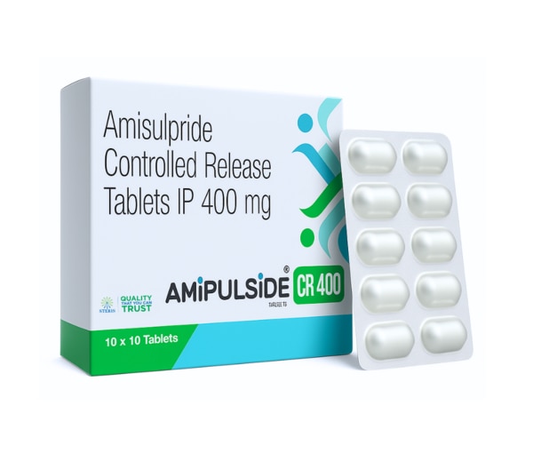 AMIPULSIDE CR 400 is a prescription-based, controlled-release formulation of Amisulpride 400 mg, developed to offer sustained therapeutic effects with once-daily dosing. Manufactured to high quality standards, this medication plays a vital role in the management of both acute and chronic schizophrenic disorders. It belongs to the class of atypical antipsychotics and works by regulating the activity of certain neurotransmitters in the brain, primarily dopamine. This helps control symptoms like hallucinations, delusions, disorganized thinking, and social withdrawal associated with schizophrenia.What is AMIPULSIDE CR 400?AMIPULSIDE CR 400 contains Amisulpride, a selective dopamine D2/D3 receptor antagonist. It is primarily used in the treatment of schizophrenia, particularly effective in managing both positive symptoms (e.g., hallucinations, delusions) and negative symptoms (e.g., emotional withdrawal, apathy). The controlled-release (CR) formulation allows for steady absorption and action, improving patient compliance and reducing fluctuations in symptom control.This medication is designed for the treatment of acute and chronic schizophrenic disorders and is often used as part of a comprehensive psychiatric care plan, including counseling and behavioral therapy.Uses of AMIPULSIDE CR 400Management of acute episodes of schizophreniaLong-term maintenance therapy for chronic schizophrenic disordersEffective in treating positive symptoms (e.g., hallucinations, paranoia)Beneficial in alleviating negative symptoms (e.g., lack of motivation, social withdrawal)Side Effects of AMIPULSIDE CR 400Like all medications, AMIPULSIDE CR 400 may cause side effects in some patients. Common side effects include:Insomnia or drowsinessWeight gainConstipationAnxietyIncreased prolactin levels (can lead to breast tenderness or menstrual changes)Tremors or stiffness (extrapyramidal symptoms)Serious but rare side effects may include:Neuroleptic malignant syndrome (fever, muscle rigidity, confusion)Irregular heart rhythmsSeizuresSeek immediate medical help if you experience chest pain, severe dizziness, or signs of an allergic reaction.Precautions Before Using AMIPULSIDE CR 400Before starting treatment with AMIPULSIDE CR 400, inform your doctor if:You have a history of heart disease or irregular heart rhythmsYou suffer from kidney or liver dysfunctionYou are pregnant, planning pregnancy, or breastfeedingYou have Parkinson’s diseaseYou have low potassium or magnesium levels in your bloodAvoid alcohol and other central nervous system depressants while taking this medication, as they may increase drowsiness or impair alertness.Drug InteractionsAmisulpride can interact with a variety of medications, which may enhance or diminish its therapeutic effects or increase the risk of adverse events.What Drugs Interact with AMIPULSIDE CR 400?Antiarrhythmic drugs (e.g., quinidine, amiodarone): May increase the risk of heart rhythm abnormalitiesCNS depressants (e.g., benzodiazepines, opioids): Increase sedation and respiratory depression riskLevodopa and dopamine agonists: Can counteract the effect of AmisulprideSSRIs (e.g., fluoxetine, paroxetine): May increase the plasma levels of AmisulprideDrugs that prolong QT interval (e.g., erythromycin, haloperidol): May raise the risk of cardiac arrhythmiasDiuretics: May alter electrolyte balance, increasing risk of heart rhythm disturbancesAlways disclose all medications, supplements, or herbal products you are taking to your healthcare provider before starting AMIPULSIDE CR 400.ConclusionAMIPULSIDE CR 400 (Amisulpride 400 mg CR Tablet) is a clinically effective medication for individuals suffering from schizophrenia, offering reliable symptom control through its controlled-release formulation. Its ability to treat both the acute and chronic phases of the disorder makes it a cornerstone in psychiatric management. Regular monitoring and adherence to prescribed guidelines ensure optimal results and improved quality of life for patients.