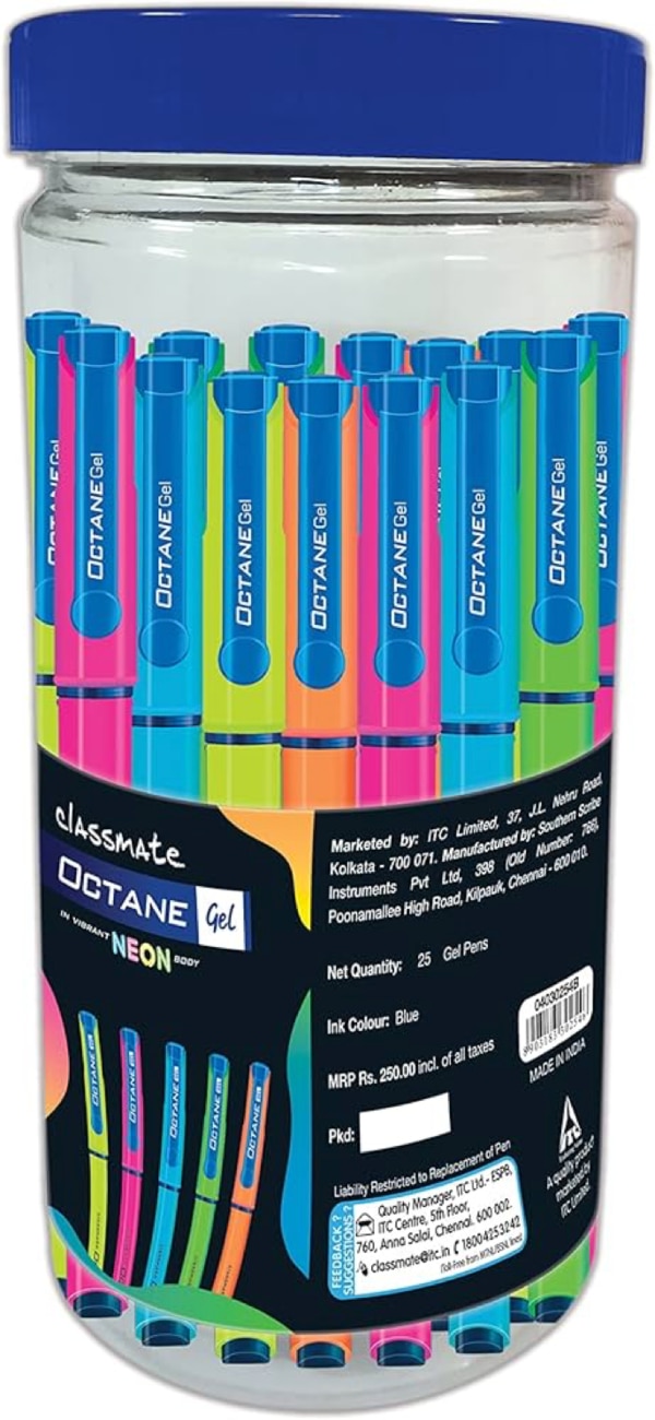 Overview & DesignBrand: Classmate (ITC)Pen Type: Gel ink pen, 0.5–0.7 mm tip depending on the variantBody & Grip: Lightweight plastic barrel with a sculpted design and textured rubber grip—ergonomic for long writing sessionsCap: Click-off safety capPocket Clip: Yes, convenient for carrying aroundInk PerformanceInk Color: Vivid blueJapanese Waterproof Gel Ink: Offers smooth and fast writing with smudge- and water-resistance—ideal for exams and class notes Smudge‑Proof & Quick‑Drying: Keeps writing crisp even if accidentally wetUser ExperienceSmoothness & Comfort: Highly praised for gliding effortlessly across the page; reliable for long-duration writing Student Favorite: Commonly used for exams, notes, and assignments due to its dependable performance Real user voices from Reddit:“Same….! Me as well. I cannot use another brand of Gel Pen. It’s Octane or nothing.” “Pens are very good quality, writing is very good and smooth… I really like these pens.” Refillability & DurabilityRefillable: Designed for refill use, though some users report variable refill quality Reliability: Many loyal users keep the same pen body for years, swapping refills as neededPros & Cons ProsSmooth, reliable writing with a pleasant gripWaterproof & smudge-resistant ink—great for exams or left-handed usersLightweight and ergonomic ConsRefill quality can be inconsistent—some users report skipping or incomplete impressionsInk may deplete quickly in heavy useSummaryThe Classmate Octane Blue Gel Pen is a go-to gel pen for students and professionals who want smooth, waterproof writing at an affordable price. With ergonomic design and dependable performance, it shines for exams and note-taking. If you're considering a refillable pen, Octane is a strong contender—but be prepared that refill quality might vary.