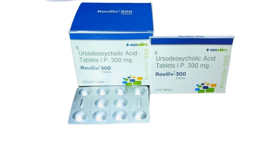 Ursodeoxycholic Acid 300 mg Tablet is used to treat gallstones, primary biliary cholangitis (an autoimmune disease of the liver), excess cholesterol in bile and children above 6 years with biliary and liver diseases caused by cystic fibrosis.