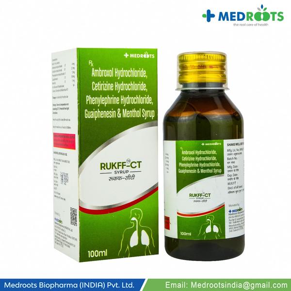 Ambroxol + Cetirizine + Phenylephrine + Guaifenesin + Menthol is a combination of five medicines: Ambroxol , Cetirizine , Phenylephrine , Guaifenesin and Menthol. Ambroxol and Guaifenesin work by decreasing the stickiness of mucus (phlegm) which helps in its removal from the airways. Cetirizine is an antiallergic which relieves allergy symptoms like runny nose, watery eyes and sneezing. Phenylephrine is a decongestant which narrows the small blood vessels providing temporary relief from congestion or stuffiness in the nose. Menthol produces a cooling sensation and relieves minor throat irritation.