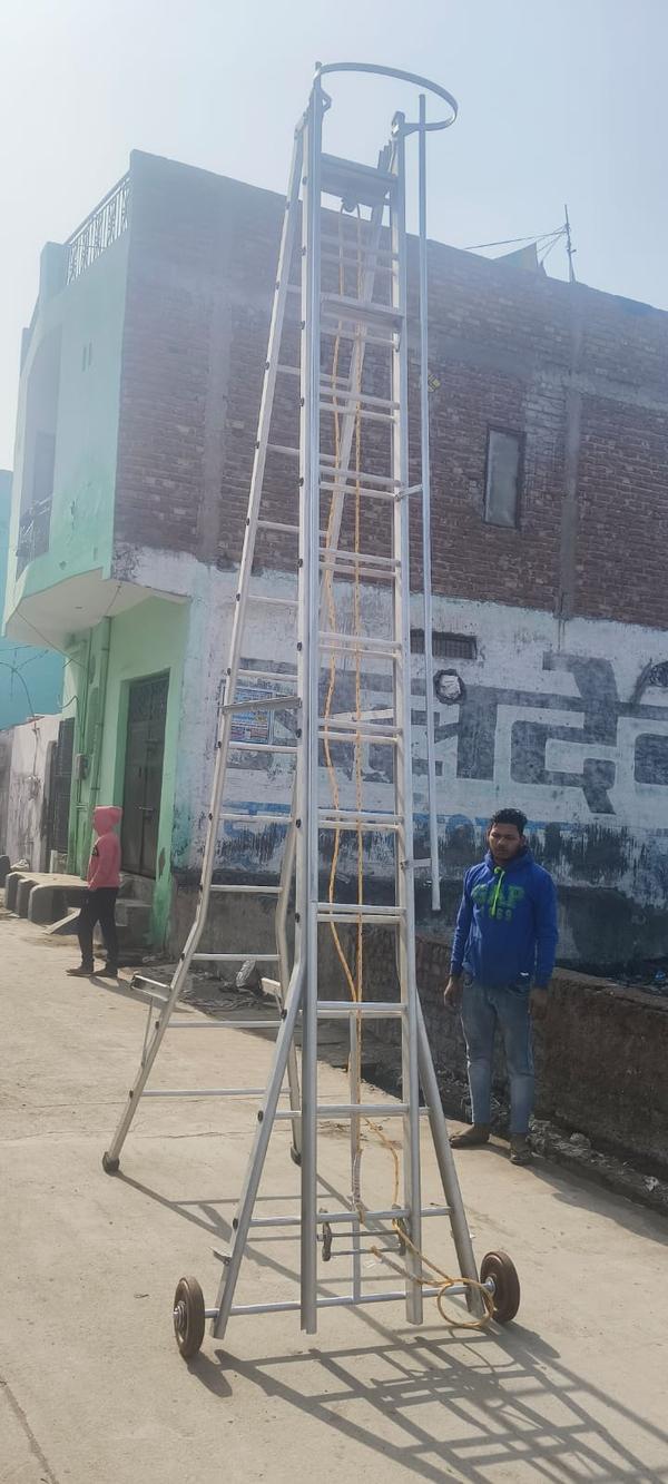 Aluminium Self-Support Extension LadderThe Aluminium Self-Support Extension Ladder is a heavy-duty, durable, and versatile ladder designed for both industrial and household applications. Made from high-grade corrosion-resistant aluminium, this ladder offers strength, stability, and long-term performance in a variety of environments.Key Features:Material: Premium-grade anodized aluminium for strength and rust resistance.Self-Support Design: A-frame structure enables freestanding use without external support.Extension Mechanism: Telescopic or sliding extension allows for adjustable height, ideal for working at various elevations.Height Options: Available in multiple sizes (e.g., 10 ft to 24 ft) to suit different needs.Safety Locks: Equipped with strong locking mechanisms to secure the extended position.Anti-Slip Steps: Serrated rungs provide secure footing to prevent slipping.Sturdy Base: Wide stabilizer bar and non-slip rubber feet ensure firm ground contact and reduce risk of tipping.Lightweight & Portable: Despite its robust construction, the aluminium frame remains easy to carry and set up.Ideal For:Electrical workHome maintenanceWarehouse tasksConstruction and painting projects
