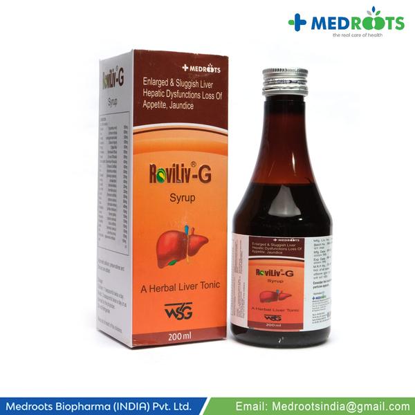 ROVILIV-G  potent hepatoprotective) is a proprietary Ayurvedic Tonic for hepatitis.Reduces increased blood bilirubin level, helps rejuvenate, and protects the liver from damage due to toxins, harmful drugs, and viruses.Katuki, Rohitak & Haritaki possess hepto-protective properties and reduce increased bilirubin.Guduchi is an excellent immunity-boosting herb and helps in the detoxification & rejuvenation of the Liver.All Herbs possess anti-inflammatory activities.