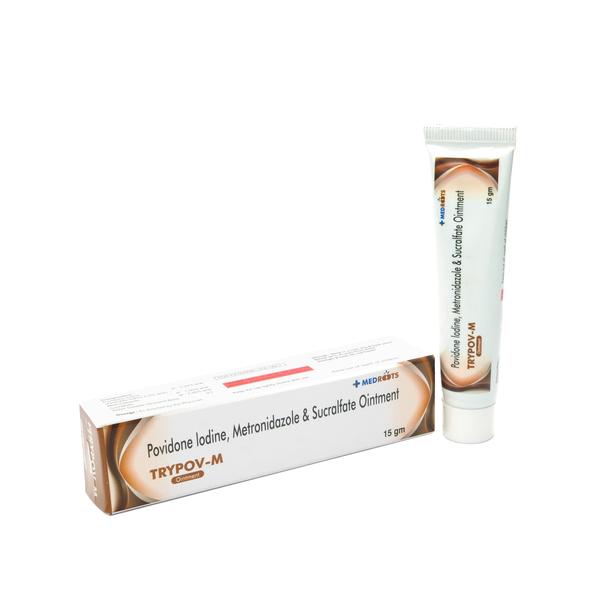 ointment containing Povidone Iodine 5.0%, Sucralfate 7.0%, and Metronidazole 1.0% is a combination medication used for treating and preventing infections in wounds, ulcers, and burns. It works by combining the antiseptic action of Povidone Iodine, the protective and healing properties of Sucralfate, and the antibacterial action of Metronidazole