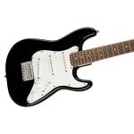 The Squier Mini Stratocaster® is the perfect companion for players seeking a reduced-size instrument with classic styling and familiar Fender® tone. Highlights include a thin and lightweight body, an easy-to-play “C”-shaped neck profile, a trio of Squier single-coil pickups with 5-way switching for sonic variety, and a hardtail bridge for solid tuning stability.FEATURES100% Designed by FenderThin and lightweight bodyThree single-coil pickupsSealed die-cast tuning machinesHardtail bridgeBODYBody Material: PoplarBody Shape: Stratocaster®Body Finish: Gloss PolyurethaneNECK Neck Material: MapleNeck Finish: Satin UrethaneNeck Shape: “C” ShapeScale Length: 22.75” (578 mm)Fingerboard Material: Indian LaurelFingerboard Radius: 9.5