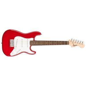 OverviewThe Squier Mini Stratocaster® is the perfect companion for players seeking a reduced-size instrument with classic styling and familiar Fender® tone. Highlights include a thin and lightweight body, an easy-to-play “C”-shaped neck profile, a trio of Squier single-coil pickups with 5-way switching for sonic variety, and a hardtail bridge for solid tuning stability.FEATURES100% Designed by FenderThin and lightweight bodyThree single-coil pickupsSealed die-cast tuning machinesHardtail bridgeBODYBody Material: PoplarBody Shape: Stratocaster®Body Finish: Gloss PolyurethaneNECK Neck Material: MapleNeck Finish: Satin UrethaneNeck Shape: “C” ShapeScale Length: 22.75” (578 mm)Fingerboard Material: Indian LaurelFingerboard Radius: 9.5