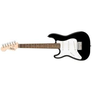 OverviewThe Squier Mini Stratocaster® is the perfect companion for players seeking a reduced-size instrument with classic styling and familiar Fender® tone. Highlights include a thin and lightweight body, an easy-to-play “C”-shaped neck profile, a trio of Squier single-coil pickups with 5-way switching for sonic variety, and a hardtail bridge for solid tuning stability.FEATURES100% Designed by FenderThin and lightweight bodyThree single-coil pickupsSealed die-cast tuning machinesHardtail bridgeBODYBody Material: PoplarBody Shape: Stratocaster®Body Finish: Gloss PolyurethaneNECK Neck Material: MapleNeck Finish: Satin UrethaneNeck Shape: “C” ShapeScale Length: 22.75” (578 mm)Fingerboard Material: Indian LaurelFingerboard Radius: 9.5