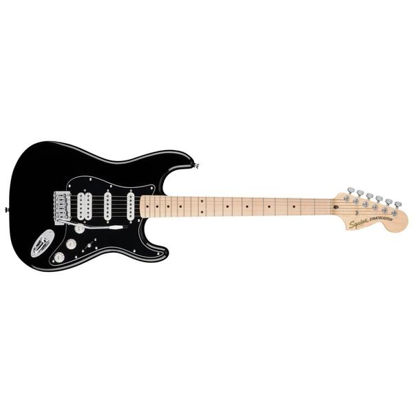 OverviewThis Strat® features several player-friendly refinements such as a thin and lightweight body, a slim and comfortable “C”-shaped neck profile, a 2-point tremolo bridge for superior tremolo action and sealed die-cast tuning machines with split shafts for smooth, accurate tuning and easy restringing. Loaded with a Squier humbucking bridge pickup and single-coil neck and middle pickups for genre-defying sonic variety, this model is ready to accompany any player at any stage.FEATURESThin and lightweight bodyHSS pickup configuration2-point tremolo bridgeSlim and comfortable “C”-shaped neck profileSealed die-cast tuning machines with split shaftsBODYBody Material PoplarBody Shape Stratocaster®Body Finish Gloss PolyurethaneNECKNeck Material MapleNeck Finish Satin Urethane Finish on Back of Neck with Gloss Urethane Headstock FaceNeck Shape “C” ShapeScale Length 25.5“ (64.77 cm)Fingerboard Material MapleFingerboard Radius 9.5” (241 mm)Number of Frets 21Fret Size Medium JumboNut Material Synthetic BoneNut Width 1.650
