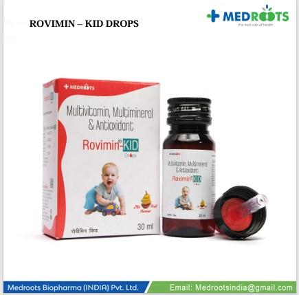  ROVIMIN KID DROPS(Delicious Mix fruit flavor )  is a pediatric nutritional supplement designed to support children's growth and immune health. Enriched with zinc, vitamins, lysine, and choline, these oral drops provide essential nutrients for daily health and development. Suitable for infants and children, it offers delicious mixed fruit flavour for easy administration.