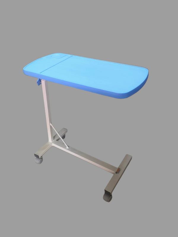 Specifications:Top Material: Molded ABS Plastic Top (durable, stain-resistant, easy to clean)Top Size: Approx. 750 mm x 400 mm (customizable)Height Adjustment: Manual height adjustable with Knob Locking MechanismHeight Range: 750 mm to 1050 mm (approx.)Frame: Mild Steel tubular frameWheels: 50 mm (2”) smooth castor wheels for easy mobilityFinish: Pre-treated and Epoxy Powder CoatedHospital Furniture Manufacturer in India/Gurgaon/Delhi NCRBest Medical furniture supplier/Manufacture in Gurgaon/Delhi NCRHospital Medical Equipments supplier/Manufacture in Gurgaon/Delhi NCR