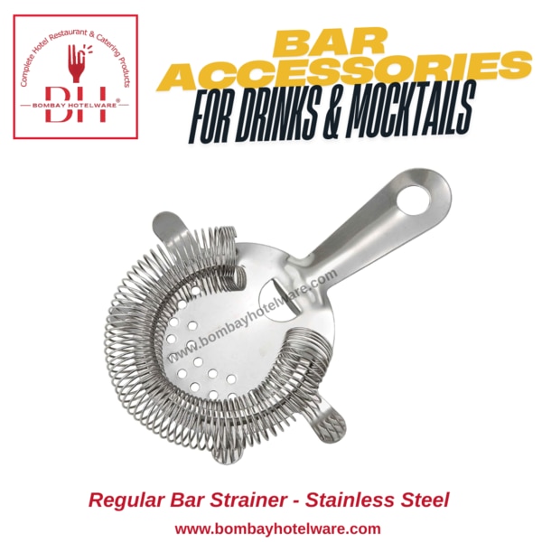 Prepare smooth and refreshing cocktails with ease using this Stainless Steel 4-Prong Bar Strainer, also known as a Hawthorne Strainer. Designed to fit most cocktail shakers and mixing glasses, this tool helps filter out ice, pulp, and fruit chunks for a clean pour.The 4-prong design ensures a secure fit on the shaker, while the coiled spring catches all unwanted particles. Made with food-grade stainless steel, this strainer is ideal for bars, pubs, hotels, and professional mixologists. A must-have for perfect cocktail presentation.Key FeaturesClassic 4-prong Hawthorne-style bar strainerFits standard shakers and mixing glassesDurable stainless steel – rust-resistantSpring coil filters ice and fruit bitsEasy-grip handle for quick useLightweight and dishwasher safeIdeal for straining cocktails, mocktails, juicesUsed in bars, lounges, clubs, restaurantsSleek, professional look for bar setupsEssential tool for every bartender