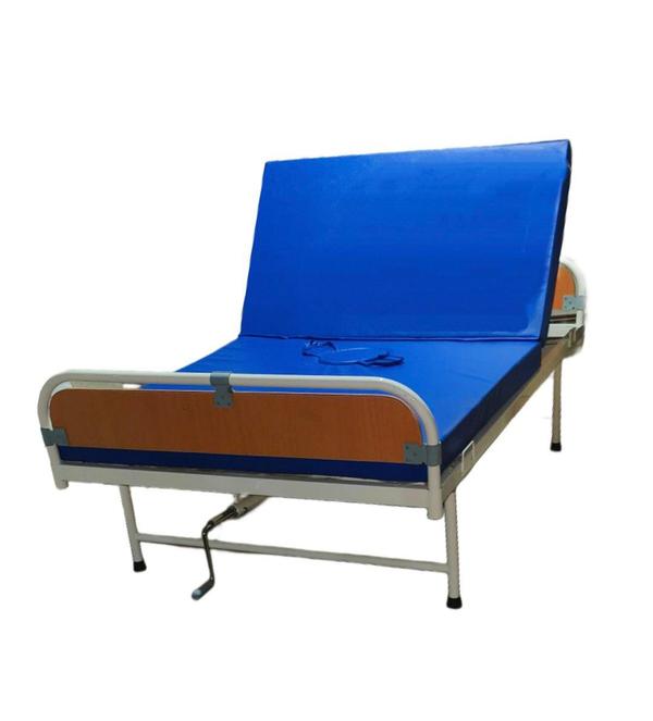 Specifications:Frame Construction: Heavy-duty Mild Steel (M.S), epoxy powder-coated for corrosion resistanceBed Size: 4' (W) × 6.5' (L) (approx. 122 cm × 198 cm)Backrest Adjustment: Manual crank operated, allows Semi Fowler positioningHead & Foot Panels:Made of laminated wooden panelsSupported by M.S tubular frameCommode Section:Built-in commode with removable stainless steel or plastic panHinged flap to cover when not in useMattress:Two-section foam mattress with water-resistant coverPre-cut design for commode useSide Rails (Optional):Collapsible or fixed Mild Steel rails (available on request)Wheels (Optional):4