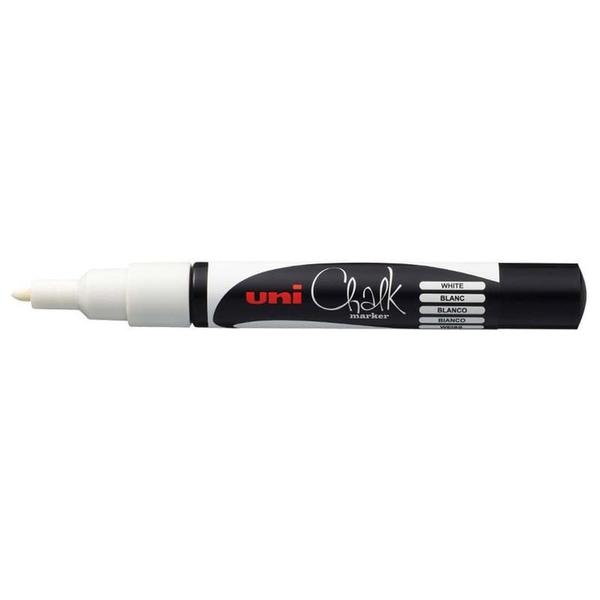 MULTI-PURPOSE CHALK MARKER: The Uni Mitsubishi Pencil Chalk Marker provides excellent dust-free chalk rendering no matter what non-porous surface you write on. On a slate, a window, a mirror or a showcase, the use is ultra simple and the rendering perfect. Erasing is very easy, with a simple damp cloth.RAINPROOF: Can be used both indoors and outdoors, it is weatherproof. What to make it the ideal tool for writing on slates or light panels arranged on the street.FINE CONICAL POINT: With its 1.3 mm fine tapered tip ideal for fine lines and small colour changes, the Chalk Marker from Uni Mitsubishi Pencil will ensure a perfect chalk rendering without dust. Practical and durable, its tip is removable, reversible, washable and replaceable.This marker is perfect for drawing attention to your messages on blackboards, whiteboards, glass, and other non-porous surfaces.IDEAL FOR PROFESSIONALS AND INDIVIDUALS: With its resistance to rain, the Chalk Marker is perfect for professionals in the hotel, catering and local shops. It adapts equally well to the needs of individuals who wish to make ephemeral decorations on their windows, mirrors or place markers.