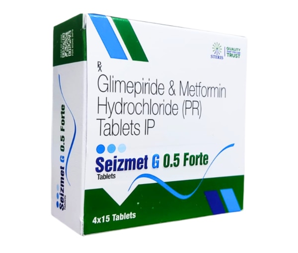 SEIZMET G0.5 FORTE is a powerful oral antidiabetic medication formulated with a combination of glimepiride and metformin hydrochloride. This dual-action therapy is specifically designed for patients with type 2 diabetes mellitus who are unable to control their blood sugar levels with diet and exercise alone. The combination works in synergy to manage blood glucose effectively, reduce insulin resistance, and improve overall glycemic control.Glimepiride and metformin hydrochloride tablets are a combination medication used to treat type 2 diabetes. They work by helping the pancreas release more insulin and by reducing the amount of sugar produced by the liver, while also making the body more sensitive to insulin.What is SEIZMET G0.5 FORTE?SEIZMET G0.5 FORTE contains two active ingredients:Glimepiride (0.5 mg): A sulfonylurea class drug that stimulates the beta cells of the pancreas to release insulin.Metformin Hydrochloride: A biguanide that works primarily by suppressing hepatic glucose production and increasing insulin sensitivity in muscles.Together, this combination addresses both insulin deficiency and resistance—two key factors in type 2 diabetes.Uses of SEIZMET G0.5 FORTE:Effective in managing type 2 diabetes mellitusHelps in reducing fasting and postprandial blood glucose levelsUsed as monotherapy or in combination with other antidiabetic agentsReduces the risk of diabetic complications such as nephropathy, retinopathy, and cardiovascular diseaseSide Effects of SEIZMET G0.5 FORTE:Like all medications, glimepiride and metformin hydrochloride tablets may cause side effects in some patients. Common side effects include:Nausea or vomitingDiarrheaHypoglycemia (low blood sugar)HeadacheDizzinessMetallic taste in the mouthAbdominal discomfortIn rare cases, it may cause lactic acidosis, a serious condition related to metformin accumulation.Precautions Before Using SEIZMET G0.5 FORTE:Always take the medication exactly as prescribed by your doctor.Inform your physician if you have a history of liver or kidney disorders, heart disease, or alcohol abuse.Avoid excessive alcohol consumption while on this medication as it increases the risk of lactic acidosis.Not recommended for patients with type 1 diabetes or diabetic ketoacidosis.Regularly monitor your blood sugar and kidney function.This medicine should be used during pregnancy only if absolutely necessary and under medical supervision.Drug Interactions: What Drugs Interact with SEIZMET G0.5 FORTE?Certain medications can interact with glimepiride and metformin, affecting their efficacy or increasing the risk of side effects. These include:Beta-blockers (e.g., propranolol) – may mask hypoglycemia symptomsDiuretics – may impair blood sugar controlACE inhibitors – may increase the blood glucose-lowering effectCorticosteroids – may reduce the effectiveness of the medicationAntipsychotics (e.g., olanzapine)Alcohol – increases the risk of lactic acidosisCimetidine – may raise metformin levels in the bodyAlways inform your healthcare provider about all medications, supplements, or herbal products you are taking.Conclusion:SEIZMET G0.5 FORTE is a trusted, effective choice for managing type 2 diabetes, offering the combined benefits of glimepiride and metformin hydrochloride tablets. With dual mechanisms—enhancing insulin secretion and improving insulin sensitivity—it delivers comprehensive glycemic control. When taken as directed and with regular monitoring, SEIZMET G0.5 FORTE can be a valuable part of a diabetic patient’s treatment regimen, contributing to a healthier, more balanced life.For best results, pair this medication with a proper diet, regular physical activity, and periodic blood glucose testing. Always consult your healthcare provider for personalized advice.