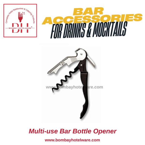 The Waiter's Friend Corkscrew Bar Opener Tool is a must-have for bartenders, sommeliers, hotel staff, and wine lovers. This classic 3-in-1 bar tool combines a corkscrew, bottle opener, and foil cutter in a compact foldable design.Made with durable stainless steel and a strong plastic or wooden handle, it delivers smooth uncorking and bottle opening experience. Ideal for use in hotels, restaurants, cafes, bars, catering services, and home bars. Key Features (Bullet Points)Classic 3-in-1 design: corkscrew + bottle opener + foil cutterBuilt-in serrated knife for cutting wine bottle foilSpiral worm easily inserts & removes corksStrong double-hinged lever for effortless pullFoldable & pocket-sized – easy to carry and storeIdeal for waiters, bartenders & wine service staffHigh-quality stainless steel body with comfortable gripAvailable in multiple handle designs (metal/wooden/plastic)tags Waiter's corkscrew wine opener3 in 1 corkscrew bottle openerFoldable wine bottle openerBar opener tool for restaurantsHotel wine cork openerDouble hinge wine opener IndiaWaiter’s friend wine opener toolPocket bar opener corkscrewFoil cutter corkscrew openerBar accessories wine bottle opener
