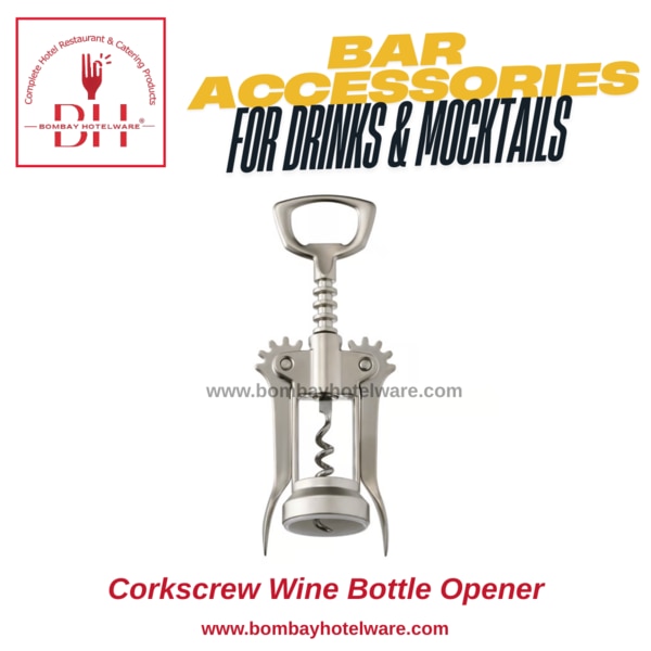 This Corkscrew Bottle Opener is a classic manual tool designed to easily uncork wine bottles with precision and ease. Made from high-quality stainless steel, it offers durability, rust resistance, and smooth performance for both commercial and personal use. Ideal for restaurants, hotels, bars, cafes, and home kitchens.Its ergonomic grip and precision spiral worm allow for quick and hassle-free wine bottle opening, making it a preferred choice for bartenders and hospitality professionals.Easy-to-use manual corkscrew designSharp spiral worm for smooth cork removalDurable stainless steel constructionCompact and lightweight – easy to storeIdeal for wine bottles with natural or synthetic corksSuitable for home use and professional serviceRust-free and long-lasting materialPerfect for bars, cafes, hotels, and restaurantstags:Corkscrew bottle opener IndiaManual wine opener stainless steelManual wine opener stainless steelRestaurant corkscrew openerBar corkscrew opener toolHotel wine opener toolBottle opener with spiralClassic corkscrew wine openerMetal corkscrew for barWine accessories for hotels hotel utensils nagpurrestaurant crockery nagpur