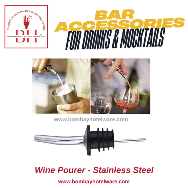 This Wine Pourer Spout is designed for effortless and accurate pouring of wines, spirits, and cocktail mixes. Simply plug the top of the bottle with the pourer—the rubber bung ensures a snug, leak-proof fit, making pouring smooth and mess-free.Perfect for bartenders, home bars, hotels, and restaurants, this pourer is great for measured shots and drink mixing. It fits most standard bottles with a neck diameter of approx. 1.5 cm.Key Features (Bullet Points)Easy-to-fit stainless steel pourer spoutRubber stopper ensures secure, leak-free fitAllows accurate and smooth pouringIdeal for spirits, wine, and cocktail mixingCompatible with bottles having 1.5 cm neck openingGreat for bars, restaurants, cafes, and home bar setupsCompact and easy to store or carryReusable and easy to cleantags:Wine pourer spout IndiaLiquor bottle spout for barStainless steel drink pourerRubber wine bottle stopperBar pourer for spirits and cocktailsWine dispenser nozzleBartender pour toolAlcohol bottle pour spoutPouring spout for hotelsBar accessories India