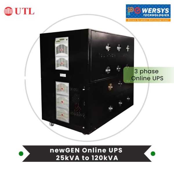 UTL newGEN PFC online ups provide an independent, no breaking source of clean, stable, transient free uninterrupted power supply with output neutral bonded to the ground. This protects critical loads against power line disturbances and loss of commercial power. It provides regulated Sinusoidal Output Voltage under several Input conditions such as power failure, surge, sag, spikes, noise, frequency instability and harmonic distortions.newGEN UPS totally fit for running heavy loads like ACs, Industrial Motors and Pumps at gas stations etc. Even highly sensitive medical equipment such as life support systems work flawlessly with this UPS.* IGBT based charger* Isolation transformer* High-Performance DSP based design* Pure Sine Wave Output with zero changeover time* Four line display (20*4)* User-friendly control setting by Display* Local and Remote monitoring (Optional)- By GSM and Ethernet* Extensive electronic protections* Typical Applications