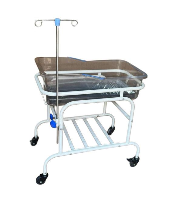 Features:Compact Size: Easier to place near the parents' bed.Frame: Usually made of M.S. (Mild Steel) or S.S. (Stainless Steel) for hospital models.Basket: Well-ventilated with soft padding.Mobility: Comes with swivel castor wheels (2 with brakes for safety).Storage: Some designs have a lower shelf for essentials.Transparent cradle: Often made of acrylic/ABS material for better visibility of the baby.Specifications:Frame: Stainless Steel / Epoxy Powder-Coated M.S.Cradle Size: Approx. 800 mm (L) x 450 mm (W) x 250 mm (H)Overall Size: Approx. 800–900 mm (H)Castors: 50–100 mm diameterMattress: Soft, waterproof, and easy-to-cleanHospital Furniture Manufacturer in India/Gurgaon/Delhi NCRBest Medical furniture supplier/Manufacture in Gurgaon/Delhi NCRHospital Medical Equipments supplier/Manufacture in Gurgaon/Delhi NCR