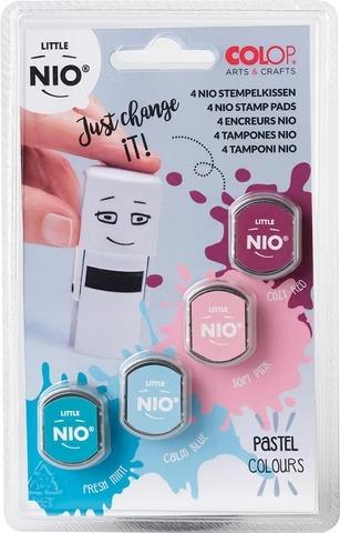 Ink pad set with 4 interchangeable pads in the pastel colours fresh mint, calm blue, soft pink and cozy redIdeal as replacement pads for the Little NIO stamp sets (round stamps with 17 mm diameter)Stamping ink EN 71-3 certified and REACH compliantFor approx. 1 000 imprint per stamp padMade in Europe