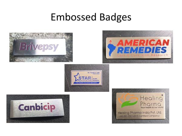 Customized Name Badge.This Best quaility Stainless Steel Name Badge with Magnet holder has a very long life , Elegant Look .Each Logo name Badge is Etched for permanent prints.•	Known for their high-quality, polished, and super-smooth finish.•	The design is die-struck into brass, and a glass-based enamel is filled into the recessed areas.•	The badge is then fired at high temperatures and polished to create a flat, smooth surface.