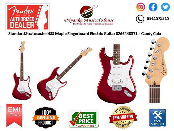 OverviewThe Fender® Stratocaster® was light years ahead of its contemporaries when it was introduced in 1954, instantly becoming a timeless classic with its ergonomically contoured double-cutaway body, versatile triple pickup configuration and inventive spring-loaded tremolo bridge.Built to accompany players on their formative musical adventures, the Fender Standard Stratocaster HSS delivers the approachable playability and inspiring tone that made Fender an icon of rock & roll. Powered by a set of Fender Standard pickups for high-output sonic character and an inviting “Modern C”-shaped neck for superior playing comfort, this Strat® truly sets the standard for the Fender experience.FEATURESPoplar body with gloss finishFender Standard ceramic humbucking and single-coil Stratocaster pickups2-point synchronized tremolo bridge with satin chrome saddles“Modern C”-shaped maple neck with satin finish9.5“-radius fingerboardBODYBody: PoplarBody Finish: Gloss PolyurethaneBody Material: PoplarBody Shape: Stratocaster®ELECTRONICBridge Pickup: Standard HumbuckingControls: Master Volume, Tone 1. (Neck/Middle Pickups), Tone 2. (Bridge Pickup)Middle Pickup: Standard Single-Coil Strat®Neck Pickup: Standard Single-Coil Strat®Pickup Configuration: HSSSwitching: 5-Position Blade: Position 1. Bridge Pickup, Position 2. Bridge and Middle Pickup, Position 3. Middle Pickup, Position 4. Middle and Neck Pickup, Position 5. Neck PickupGENERALColor: Aqua Marine MetallicOrientation: Right-HandProduct Name: Standard Stratocaster® HSS, Maple Fingerboard, White Pickguard, Aqua Marine MetallicSeries: StandardHARDWAREBridge: Standard 2-Point Tremolo with Satin Chrome Steel Block SaddlesBridge Mounting: 2-Point ModernControl Knobs: WhiteHardware Finish: ChromeNeck Plate: 4-BoltPickguard: 3-Ply WhitePickup Covers: WhiteStrap Buttons: StandardString Trees: Dual-WingStrings: Nickel Plated Steel (.009-.042 Gauges)Switch Tip: WhiteTremolo Arm: Screw-InTuning Machines: Fender® Standard Cast/Sealed with Hex ButtonsNECKFingerboard Material: MapleFingerboard Radius: 9.5” (241 mm)Neck Construction: Bolt-OnNeck Finish: Satin Urethane with Gloss Urethane Headstock FaceNeck Material: MapleNeck Shape: Modern “C”Number of Frets: 21Nut Material: MicartaNut Width: 1.6875