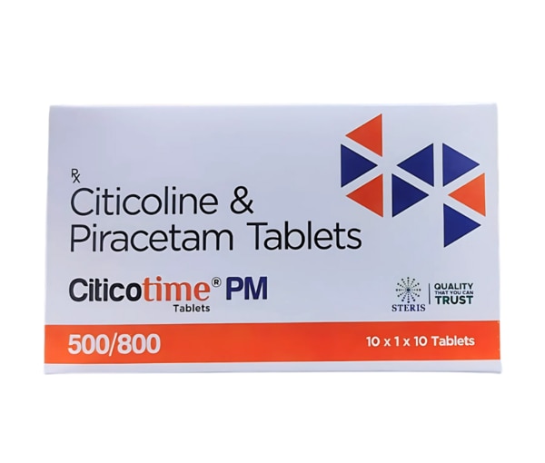 CITICOTIME PM is a clinically advanced neuroprotective tablet that combines two well-researched components: Citicoline 500mg and Piracetam 800mg. This powerful formulation is tailored to support brain function and facilitate neurological recovery, particularly beneficial for patients recovering from strokes or dealing with cognitive issues. Citicoline enhances brain metabolism and aids in nerve cell membrane repair, while Piracetam improves neural communication and boosts neuroplasticity. Together, they offer a comprehensive approach to protecting and enhancing brain health. CITICOTIME PM is ideal for patients undergoing neurorehabilitation or looking to manage memory and cognitive deterioration as part of a prescribed regimen.What Are Citicoline and Piracetam Tablets?CITICOTIME PM delivers Citicoline and Piracetam in a tablet form, with each dose containing 500mg of Citicoline and 800mg of Piracetam. Citicoline supports the repair of damaged neurons and strengthens cell membrane integrity, while Piracetam stimulates neurotransmission, enhances memory and attention, and promotes cognitive function. This combination works synergistically to facilitate brain recovery following neurological injuries such as strokes.Uses of Citicoline and Piracetam TabletsAssists in post-stroke treatment and neurological rehabilitationPrescribed for memory loss or age-related cognitive impairmentBeneficial for patients with Alzheimer's disease, vascular dementia, or mild cognitive declineSupports recovery after traumatic brain injuriesPromotes neuroregeneration and cognitive healthDosage GuidelinesThe standard recommended dose of CITICOTIME PM is one tablet daily or twice daily, as directed by your healthcare provider. Dosage may vary depending on the patient’s condition, tolerance level, and medical history. Always follow your doctor's advice for the safest and most effective results.Possible Side EffectsWhile CITICOTIME PM is generally well-tolerated, some individuals may experience side effects such as:HeadachesDifficulty sleeping (insomnia)Nausea or digestive discomfortIrritability or restlessnessDizzinessSkin rashes or allergic reactions (rare)Slight increase in blood pressure (rare)If symptoms persist or worsen, consult a medical professional promptly.Precautions Before UseBefore starting CITICOTIME PM, let your doctor know if you:Have any known allergies to Citicoline, Piracetam, or related drugsSuffer from kidney or liver disorders, bleeding problems, or psychiatric conditionsAre pregnant, planning to become pregnant, or breastfeedingAre elderly or managing chronic health conditionsAre consuming alcohol or other CNS depressantsDrug InteractionsCITICOTIME PM may interact with certain medications, including:Blood thinners (e.g., warfarin) – may increase bleeding riskCNS stimulants – may intensify neurological effectsAntiepileptics (e.g., phenytoin, carbamazepine) – may require dose adjustmentsAlways inform your physician of all medications and supplements you are using to avoid potential adverse interactions.ConclusionCITICOTIME PM is a scientifically backed formulation combining Citicoline 500mg and Piracetam 800mg, aimed at enhancing cognitive abilities and supporting neurological recovery. It’s particularly effective in post-stroke management, age-related memory loss, and other cognitive impairments. With proper medical supervision, this combination offers significant improvement in focus, memory, and brain performance. Always follow your doctor’s recommendations for optimal safety and benefits.
