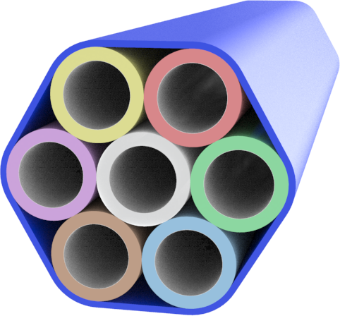 7 Way 40mm Multi Duct HDPE PLB Duct Pipe with inner Straight ribbed, Sub Duct shall be 7 different color - (Green, Blue, Yellow, Brown, Violet, Grey, Red), thickness of Sub-duct 2.9mm ± 0.3mm and Color of outer heath shall be orange with 1.2mm Thickness