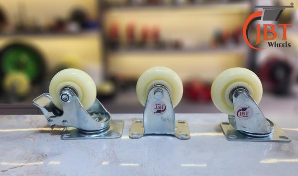 Medium duty nylon caster wheels are available in 3x1.25, 4x1.25 and 5x1.25 sizes