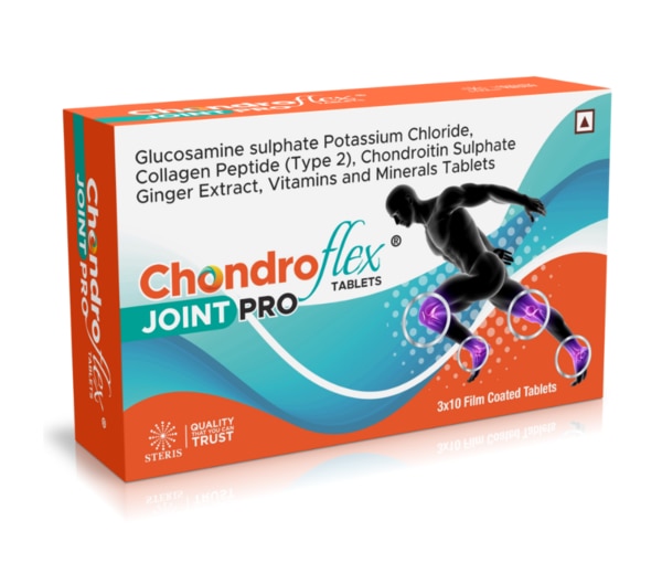CHONDROFLEX JOINT PRO is a scientifically formulated dietary supplement designed to promote and maintain optimal joint health. This advanced supplement blends a powerful combination of ingredients including Calcium Citrate Malate, Curcuminoids, Undenatured Collagen Peptide (Type-II), Hyaluronic Acid, Boswellia Serrata, Piper Nigrum, along with essential Vitamins and Minerals that work synergistically to enhance joint comfort, flexibility, and overall mobility. Joints often endure wear and tear due to aging, physical activity, or chronic conditions, leading to discomfort and limited motion. This product targets these issues by supporting cartilage repair, reducing inflammation, and improving joint lubrication. It is suitable for individuals experiencing age-related joint concerns or those wanting to maintain healthy joint function throughout life. What is CHONDROFLEX JOINT PRO? CHONDROFLEX JOINT PRO is a comprehensive joint care supplement that combines natural components and clinically significant nutrients aimed at supporting the integrity of joints and bones. It offers a multi-pronged approach by strengthening bones through Calcium Citrate Malate, reducing joint inflammation with anti-inflammatory agents like Curcuminoids and Boswellia Serrata, and enhancing cartilage health and joint lubrication via Undenatured Collagen Peptide (Type-II) and Hyaluronic Acid. The inclusion of Piper Nigrum improves the bioavailability of these compounds, ensuring you receive the maximum benefits. Complemented by carefully selected vitamins and minerals, CHONDROFLEX JOINT PRO supports not only joint health but also overall skeletal well-being. Uses of CHONDROFLEX JOINT PRO Supports overall joint health by promoting cartilage repair and regeneration.Helps reduce joint pain, stiffness, and inflammation, improving comfort.Maintains and strengthens bone density and structural integrity.Enhances joint lubrication, reducing friction and wear for smoother movement.Increases joint flexibility and mobility, aiding in daily physical activities.Provides essential nutrients to strengthen connective tissues and tendons.Supports recovery from joint-related discomfort and helps prevent degeneration. Side Effects of CHONDROFLEX JOINT PRO Generally well tolerated when taken as directed.May cause mild gastrointestinal disturbances such as stomach upset or diarrhea in sensitive individuals.Allergic reactions are rare but possible in those sensitive to specific ingredients.If severe or persistent side effects occur, discontinue use and consult a healthcare professional promptly. Precautions Before Using CHONDROFLEX JOINT PRO Consult your healthcare provider before starting this supplement, especially if you are pregnant, breastfeeding, or have pre-existing health conditions.Avoid usage if you have known allergies to any of the product’s ingredients.Follow recommended dosage instructions meticulously to avoid adverse effects.Keep out of reach of children.Discontinue use if you experience any unusual side effects and seek medical guidance. Drug Interactions: What Drugs Interact with CHONDROFLEX JOINT PRO? May interact with blood-thinning medications (anticoagulants) because of anti-inflammatory components.Curcuminoids can affect the metabolism of certain drugs by influencing liver enzymes.If you are currently taking prescription medications, speak with your doctor to ensure there are no contraindications.Regular medical supervision is advised when combining this supplement with other treatments. Conclusion CHONDROFLEX JOINT PRO is a holistic dietary supplement specially designed to support joint health, reduce discomfort, and enhance mobility through a blend of scientifically backed ingredients. Its unique composition of Calcium Citrate Malate, Curcuminoids, Undenatured Collagen Peptide (Type-II), Hyaluronic Acid, Boswellia Serrata, Piper Nigrum, Vitamins & Minerals works harmoniously to strengthen bones, reduce inflammation, repair cartilage, and improve overall joint function. Regular use can lead to improved joint flexibility, decreased pain, and a better quality of life. Always consult a healthcare professional before starting to ensure it aligns well with your health needs and existing medications. CHONDROFLEX JOINT PRO is an excellent addition to support lifelong joint health and active living.