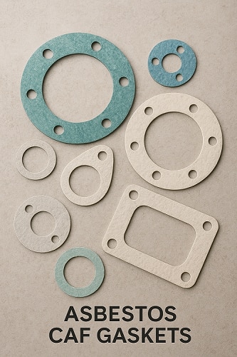 Asbestos Compressed Asbestos Fibre (CAF) Gaskets are widely used sealing components designed to provide reliable performance under extreme conditions. Manufactured from a blend of asbestos fibres and high-grade binders, these gaskets are highly durable, heat resistant, and chemically stable.Key Features:Excellent resistance to high temperatures and pressuresSuperior sealing performance, minimizing leakageDurable and long-lasting material compositionResistant to oils, fuels, steam, and common industrial chemicalsAvailable in various sizes, thicknesses, and custom shapes