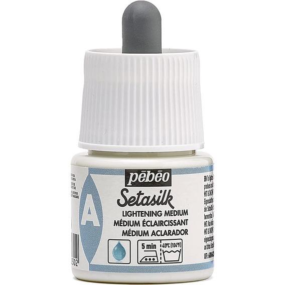 PEBEO SETASILK LIGHTENING MEDIUM - 45 ML BOTTLESetasilk Lightening Medium creates lighter and clearer tones of Pebeo Setasilk colours without reducing the quality of the colour nor making it more fluid. Use on all types of silk like twill, pong, crpe de Chine, crpe georgette and damask silk. Transparent, glossy, ready to use Lightening Medium for silk painting